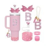 Mity Rain 7pcs Pink Cup Accessories Set For Stanley Cup,