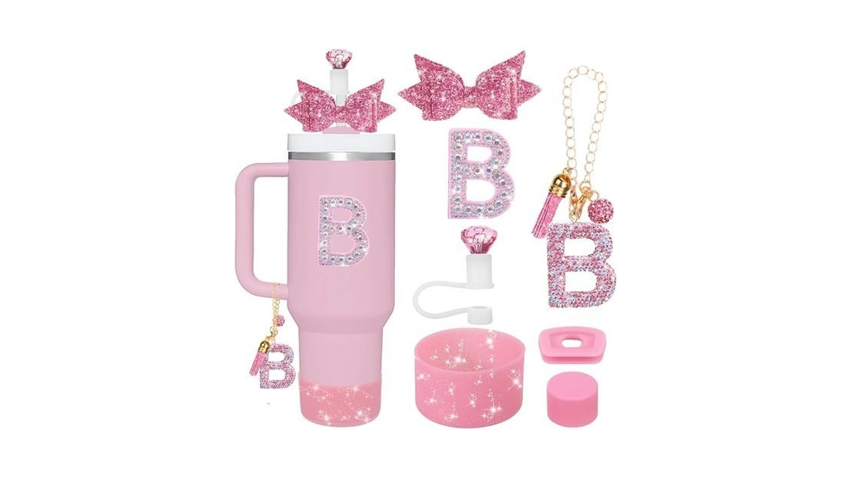 Mity Rain 7pcs Pink Cup Accessories Set For Stanley Cup,