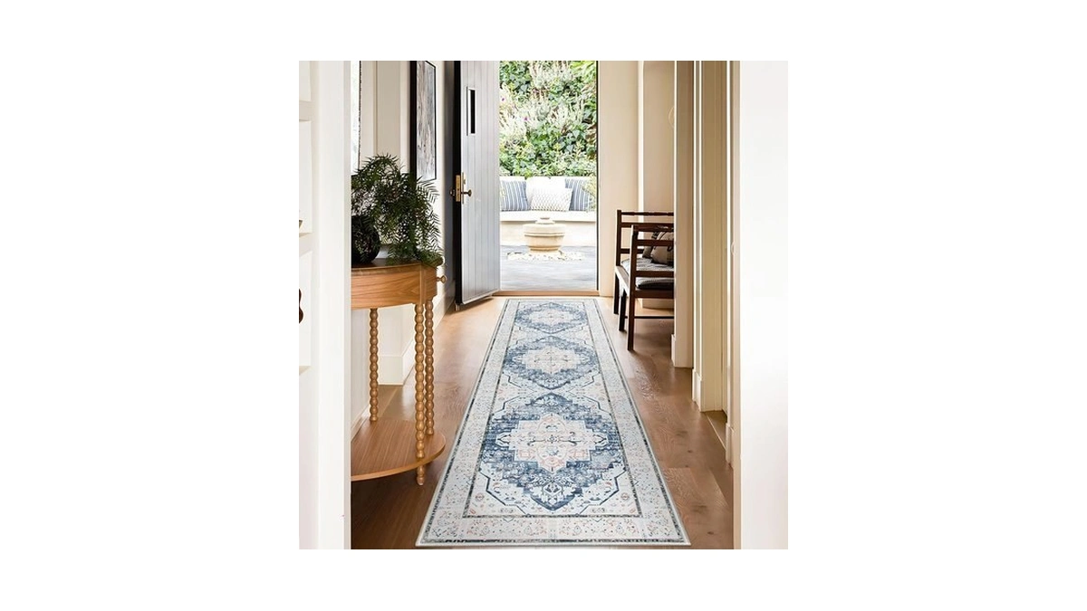 Decomall Maila Machine Washable Rugs 2'6"x9'ft, Traditional Oriental Blue Rug,vintage