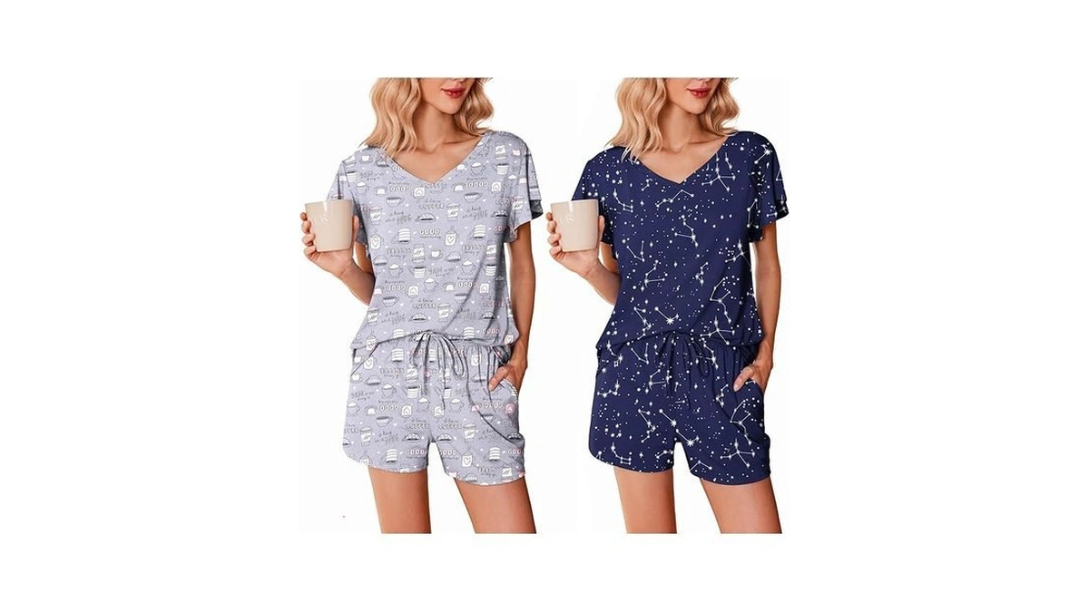 Ekouaer 2 Pack Women's Pajamas Set Soft Ruffle Sleeve Pjs