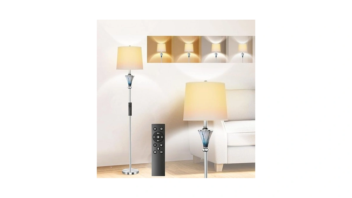 Gdrknp Blue Glass Floor Lamp With Remote Control, Modern Smart