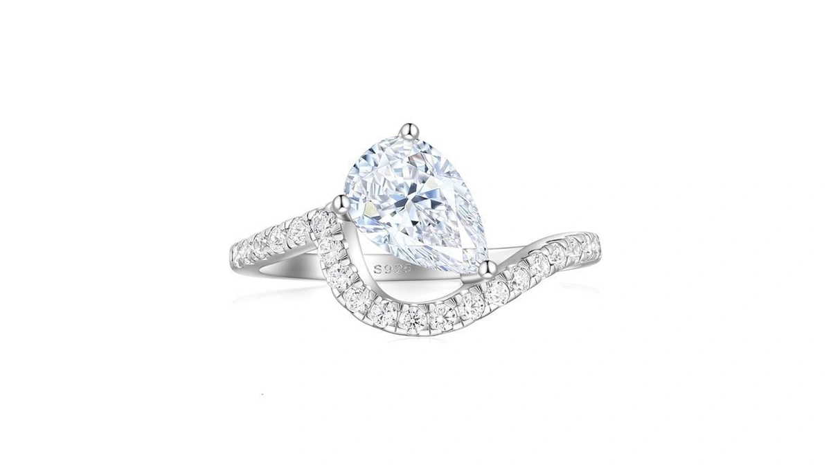 Cijisx 1.5ct Pear Shape Ring 925 Sterling Silver Engagement Ring