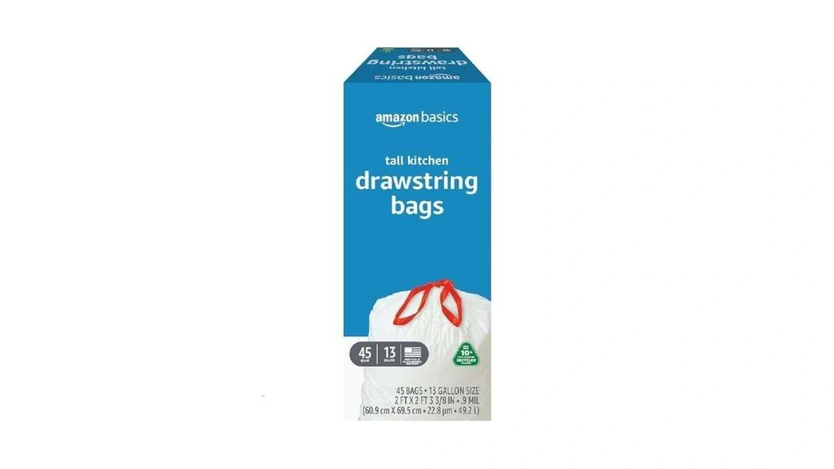 Amazon Basics 13 Gallon Tall Kitchen Drawstring Trash Bags, Unscented,