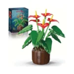 Red Anthurium Flowers Bonsai Building Set For Adults, Compatible With