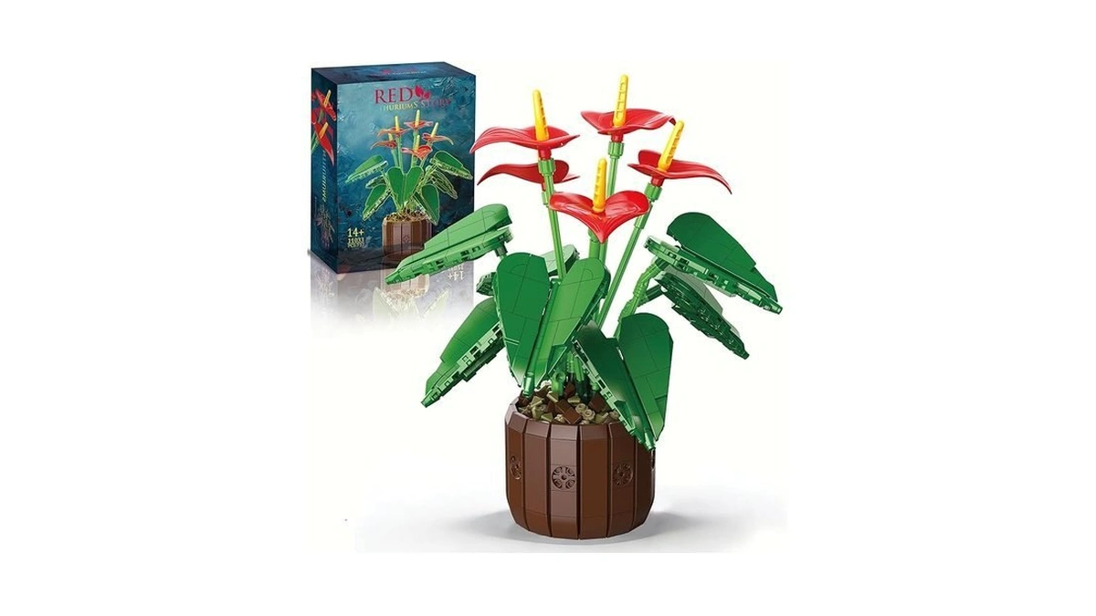 Red Anthurium Flowers Bonsai Building Set For Adults, Compatible With
