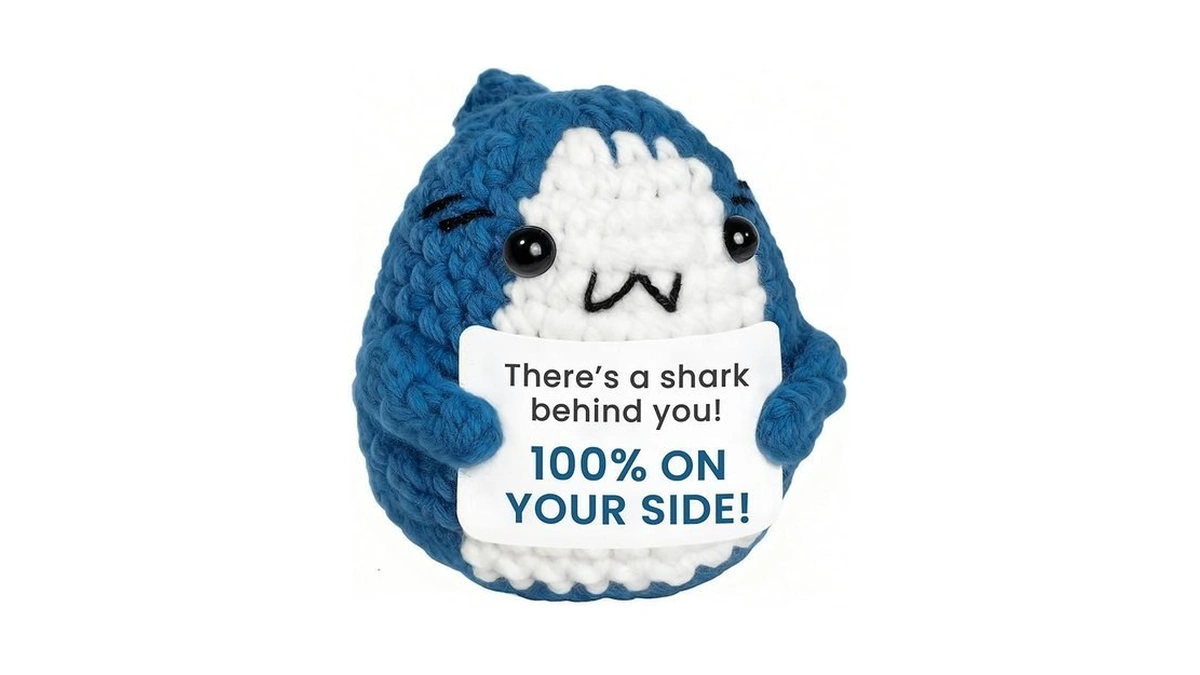 Krinisou Cute Crochet Shark Gift With Support Message Card, Encouragement