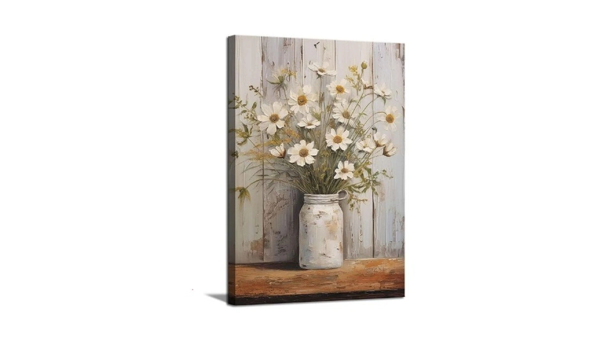 Rustic Farmhouse Daisy Canvas Wall Art Vintage Country Floral Wall