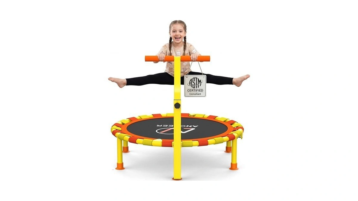 Ancheer 38'' Kids Trampoline With Adjustable Handle, Indoor Outdoor Safe