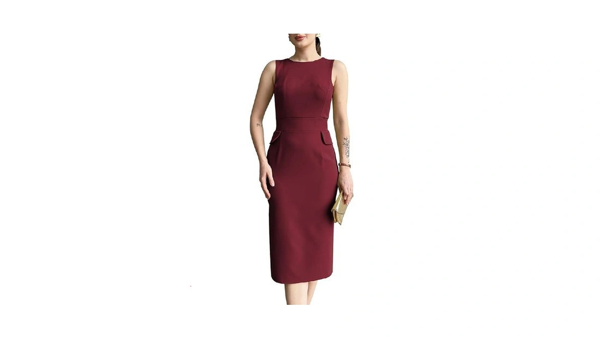 Women's Crew Neck Elegant Sleeveless Midi Bodycon Dress Work Cocktail