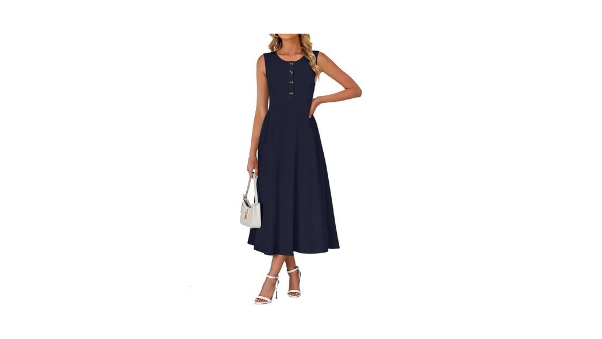 Misfay Women's Summer Sleeveless Dresses Buttons Maxi Dress Loose Vacation