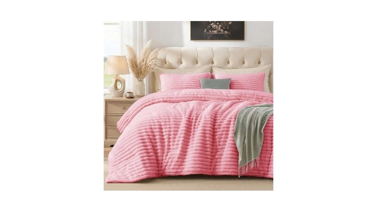 Quataly Marshmallow Queen Fleece Comforter Set Pink Faux Fur Fluffy