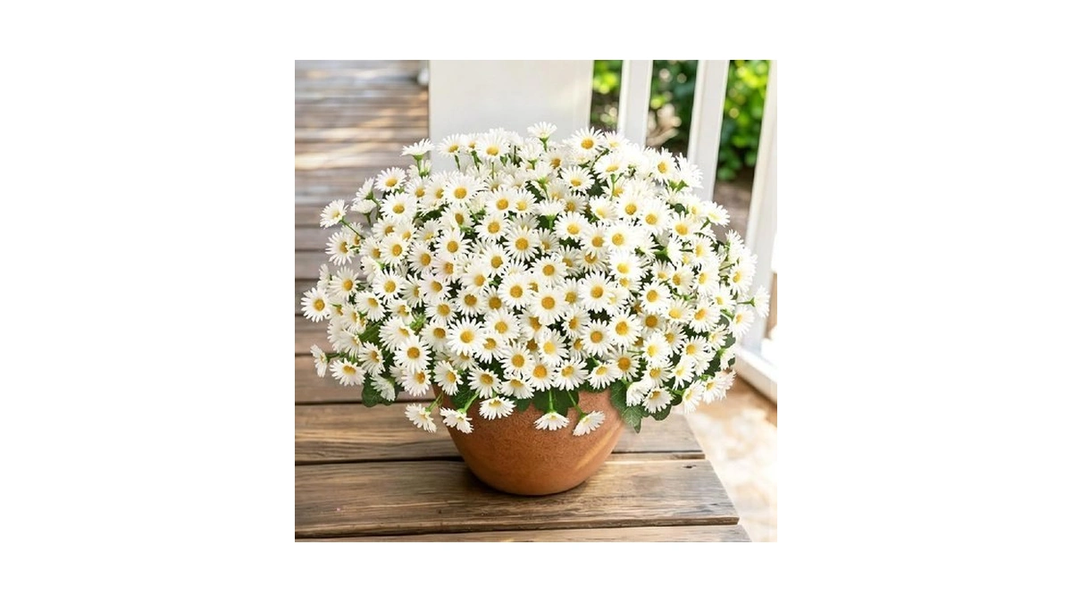 Realistic Artificial Flowers For Outdoors, 6 Bundles Full Daisy Uv
