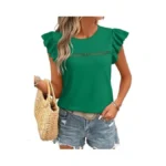 Justfashionnow Womens Ruffle Short Sleeve Green Tops Cute Summer Shirts