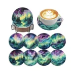 Zythron 8 Pcs Aurora Diamond Art Coasters Diamond Painting Coasters