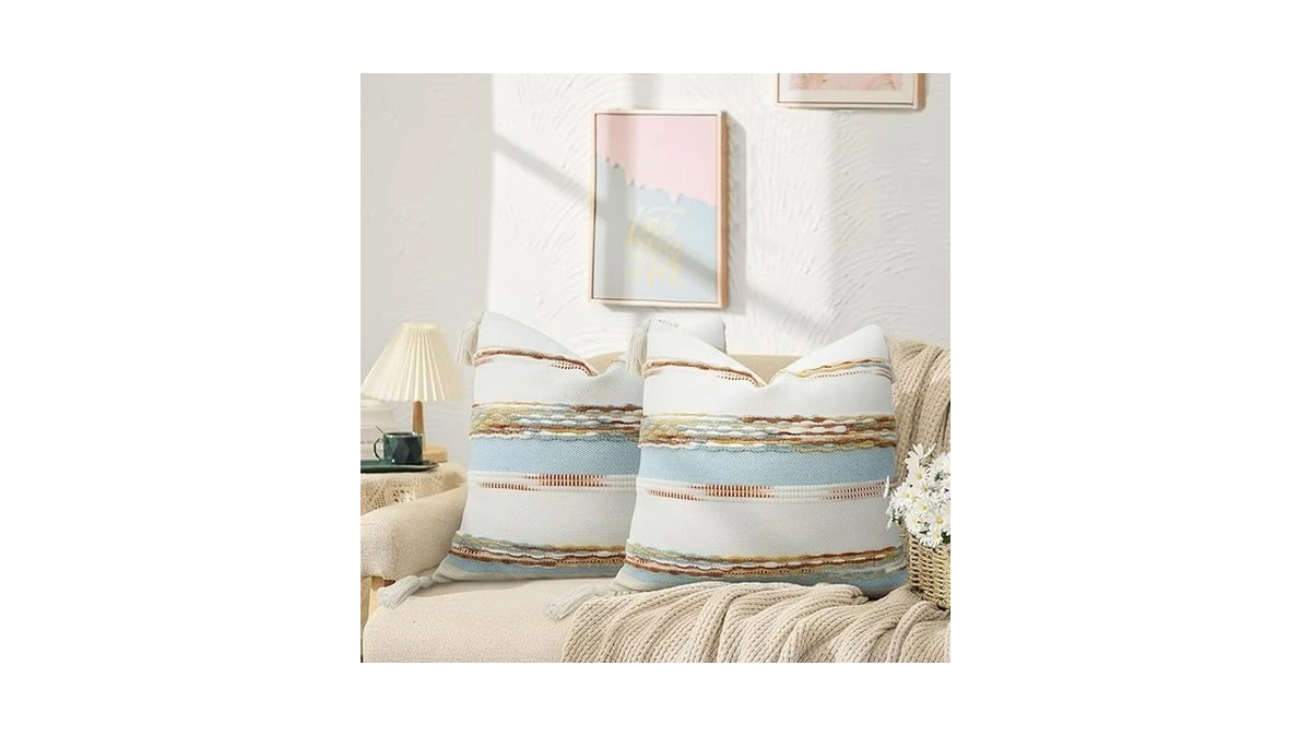 Pyonic Boho Throw Pillow Covers 18x18inch,pack Of 2 Striped Tufted