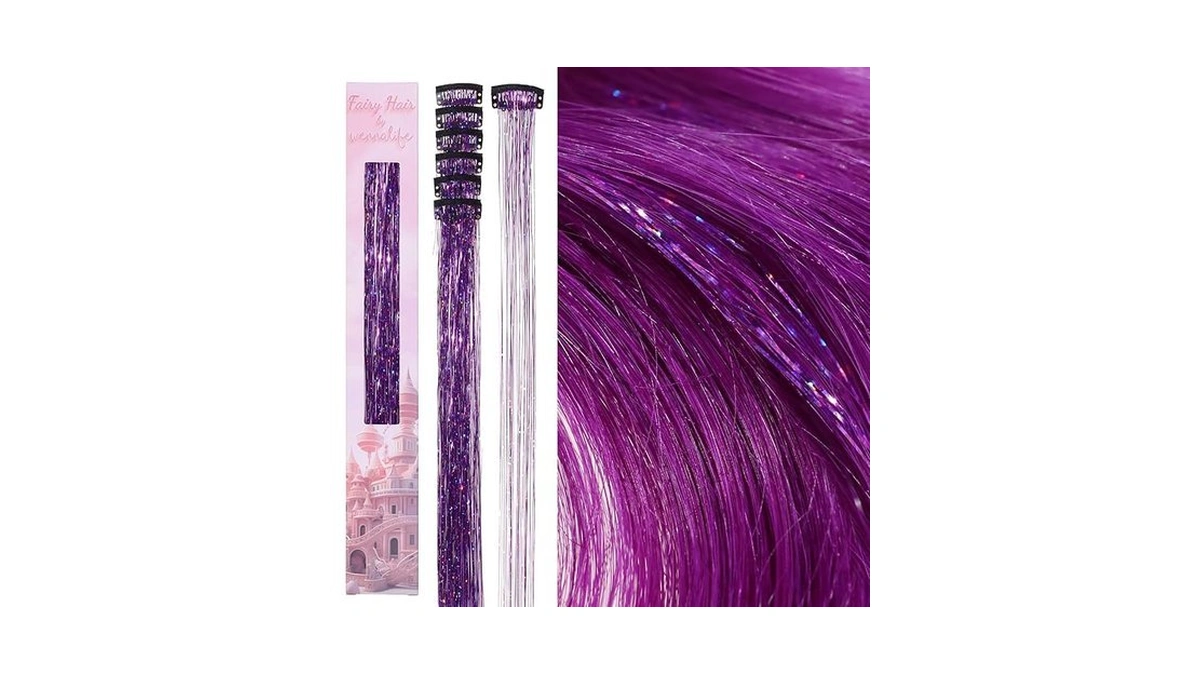 Wennalife Hair Tinsel Clip In For Girls Purple, 6pcs 24