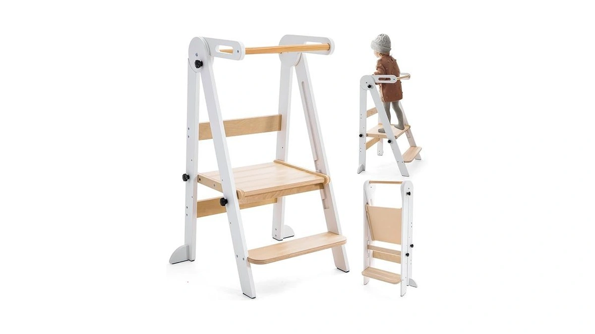Gewitt Foldable Toddler Kitchen Stool Helper - Adjustable Height Toddler