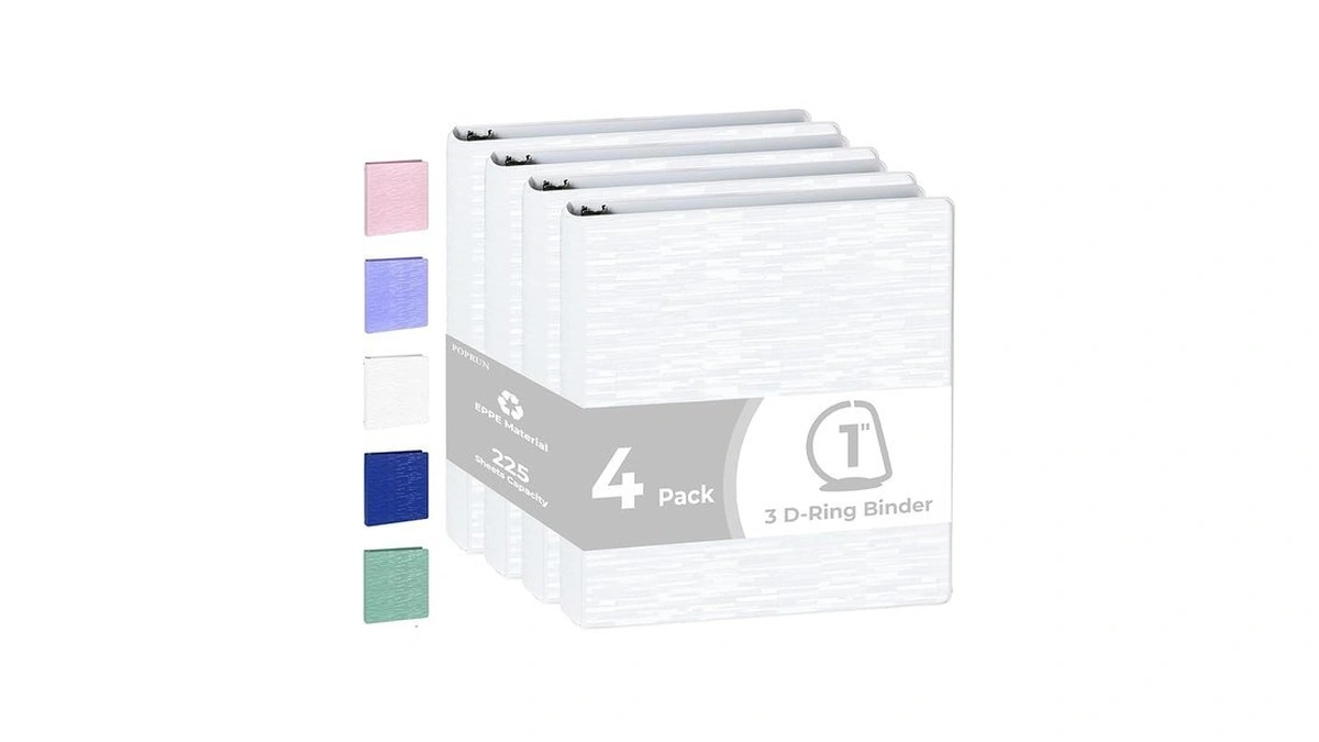 Poprun 3 D Ring Binder 1 Inch, Pvc-free, Holds 225