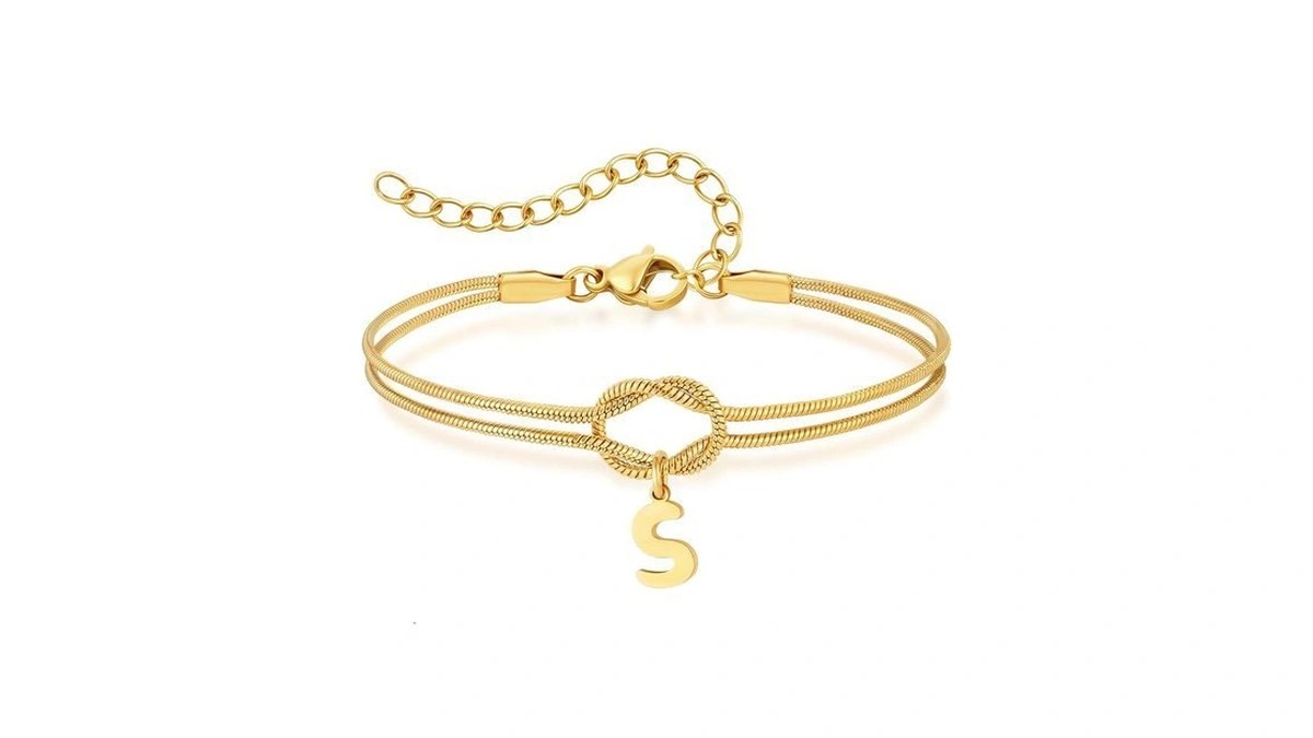 Jollone Gold Bracelets For Women-initial Bracelet With Love Knot, Adjustable