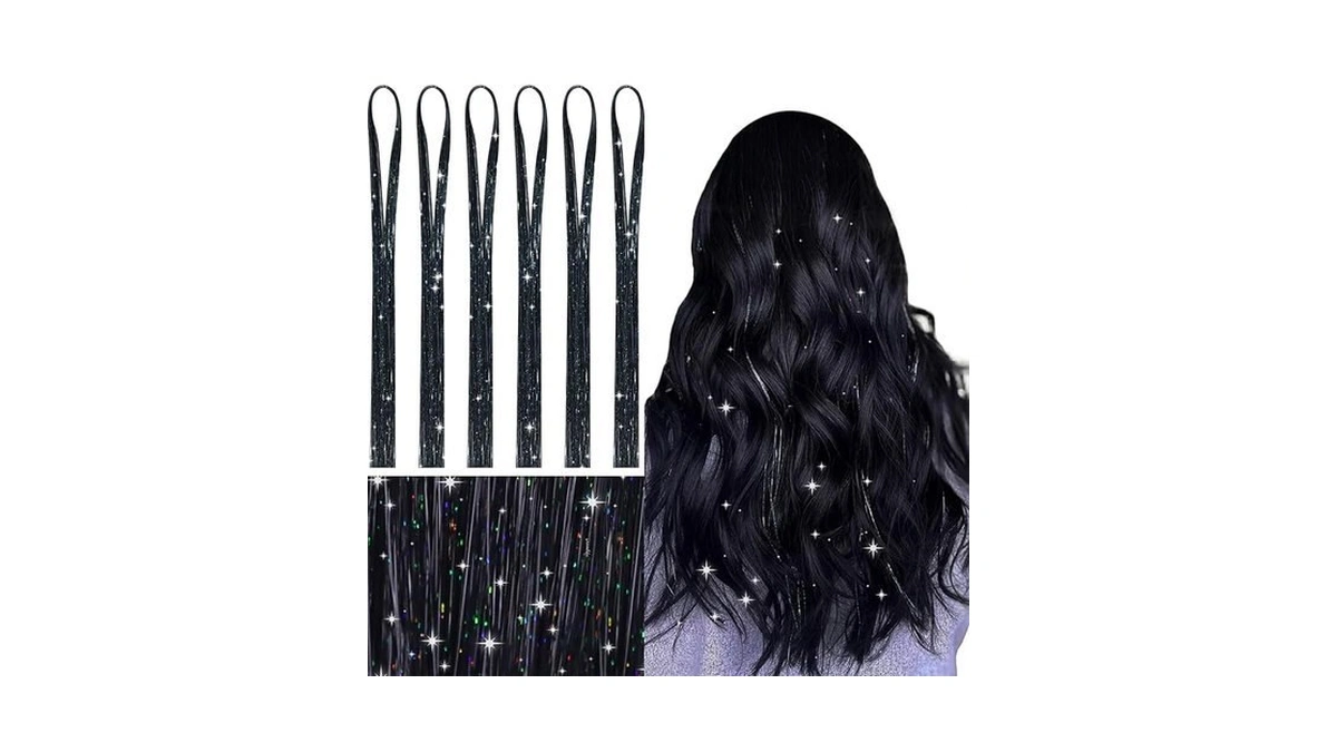 Wennalife Hair Tinsel For Girls, Black Fairy Kit 1200 Strands