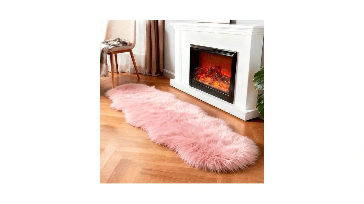 Linmopm Faux Fur Rug Sheepskin Shag Fluffy Fuzzy Pink 2x6