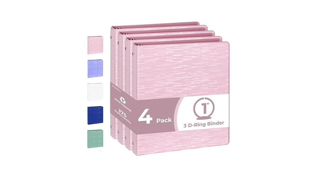 Poprun 3 Ring Binder 1 Inch, Pvc-free, Holds 175 Sheets