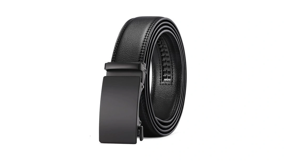 Sendefn Men's Leather Belt Automatic Ratchet Buckle Slide Belt For