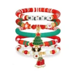 Jollone 5 Pack Christmas Bracelets Women Clay Bead Bracelet Xmas