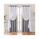 Homeideas Double Layer Curtains Light Grey Blackout Curtains 84 Inch