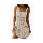 Fisoew Women's Crochet Swimsuit Cover Ups Summer Sleeveless Hollow Out