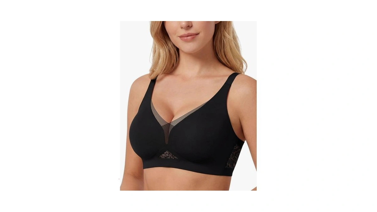 As Fairy Womens Wireless Deep V Plunge Bras With Lace