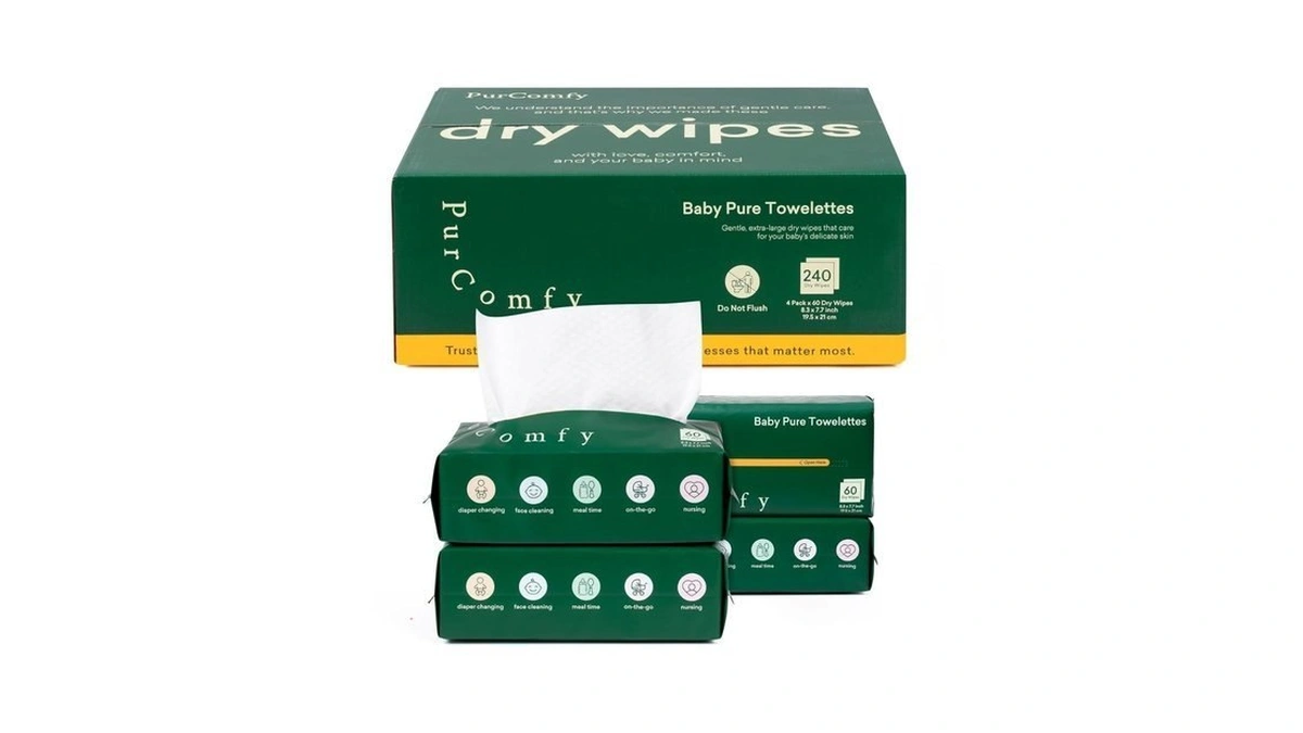 Purcomfy Baby Dry Wipes For Newborn, 4 Pack Plant-based &