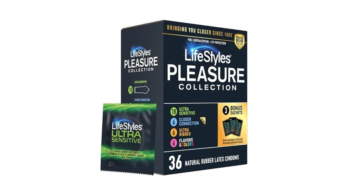 Lifestyles Pleasure Collection Assorted Lubricated Natural Latex Condoms, 36 Count,