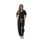 Sinotrex Scrubs For Women, V-neck Slit Top & Straight Pants,