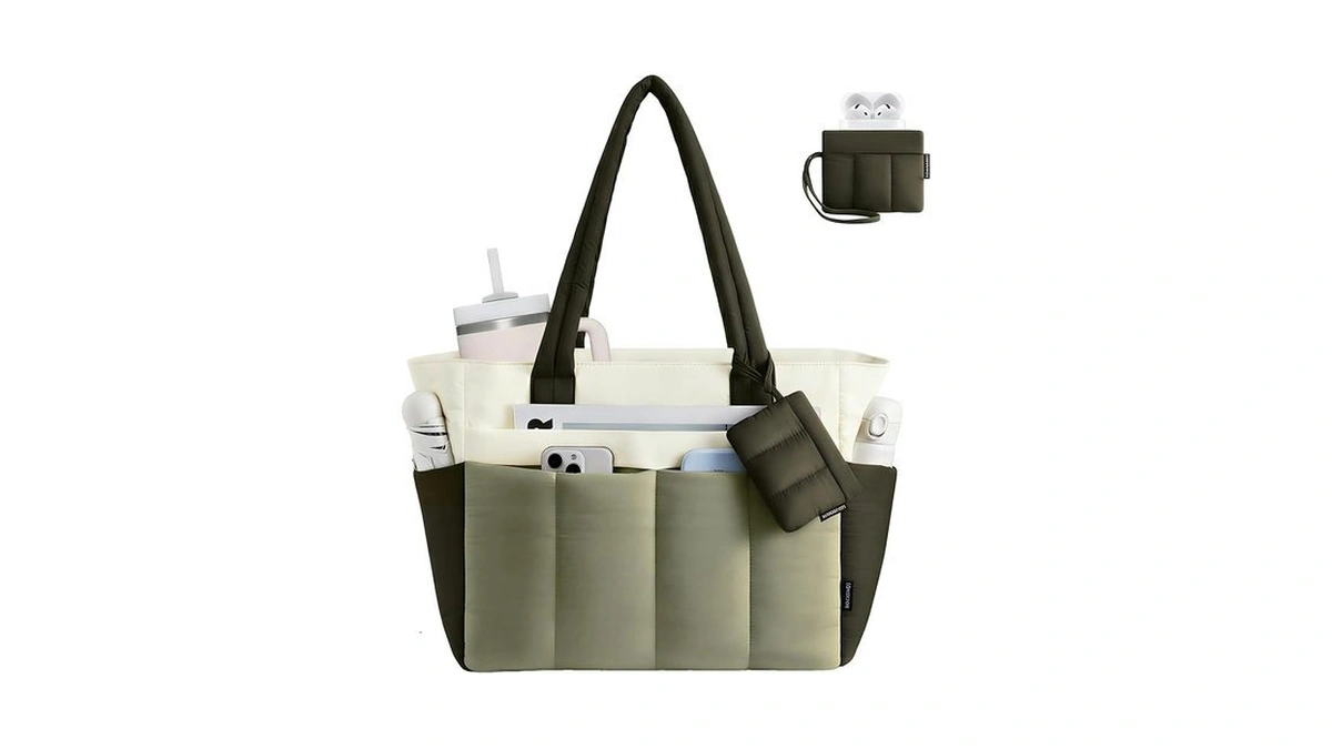 Lovevook Puffer Tote Bag For Women Quilted Work Tote Handbags