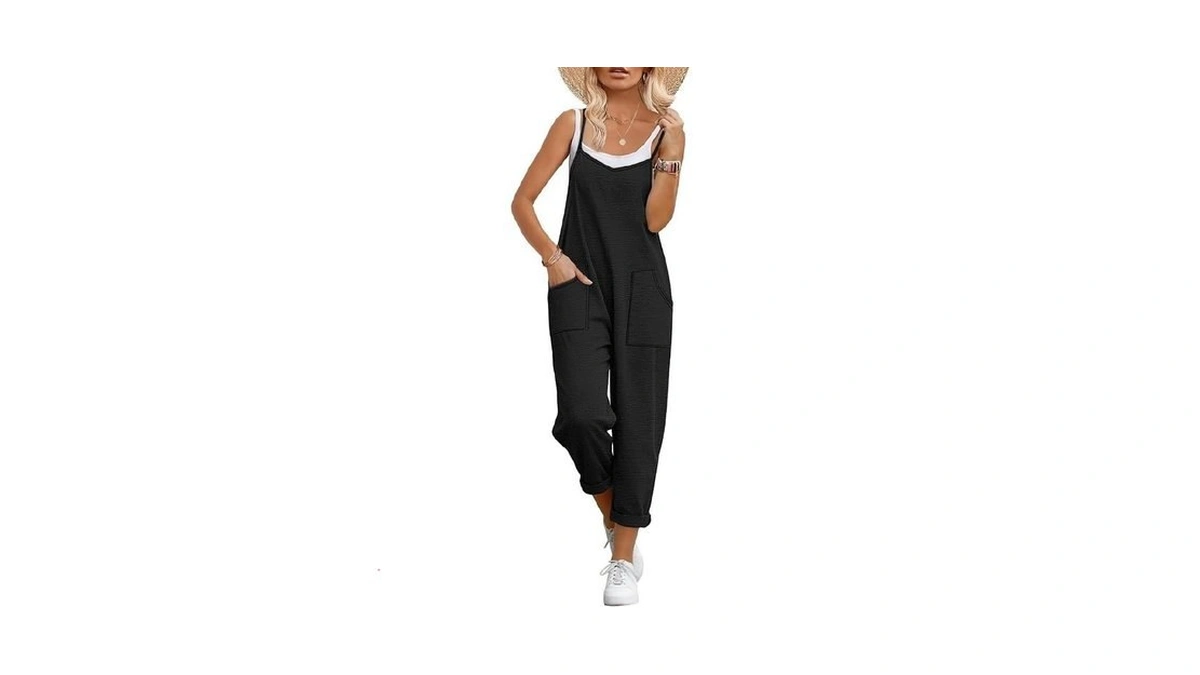 Anrabess Women Jumpsuits Casual Summer Overalls Loose Spaghetti Strap Romper