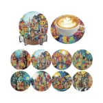 Ijbnhd 8 Pcs Diamond Art Coasters Kits, House Diamond Painting
