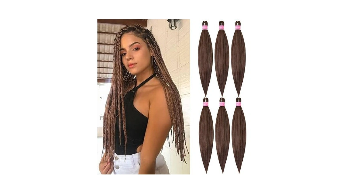 Mychanson Pre Stretched Braiding Hair 20 Inch 6 Packs Brown