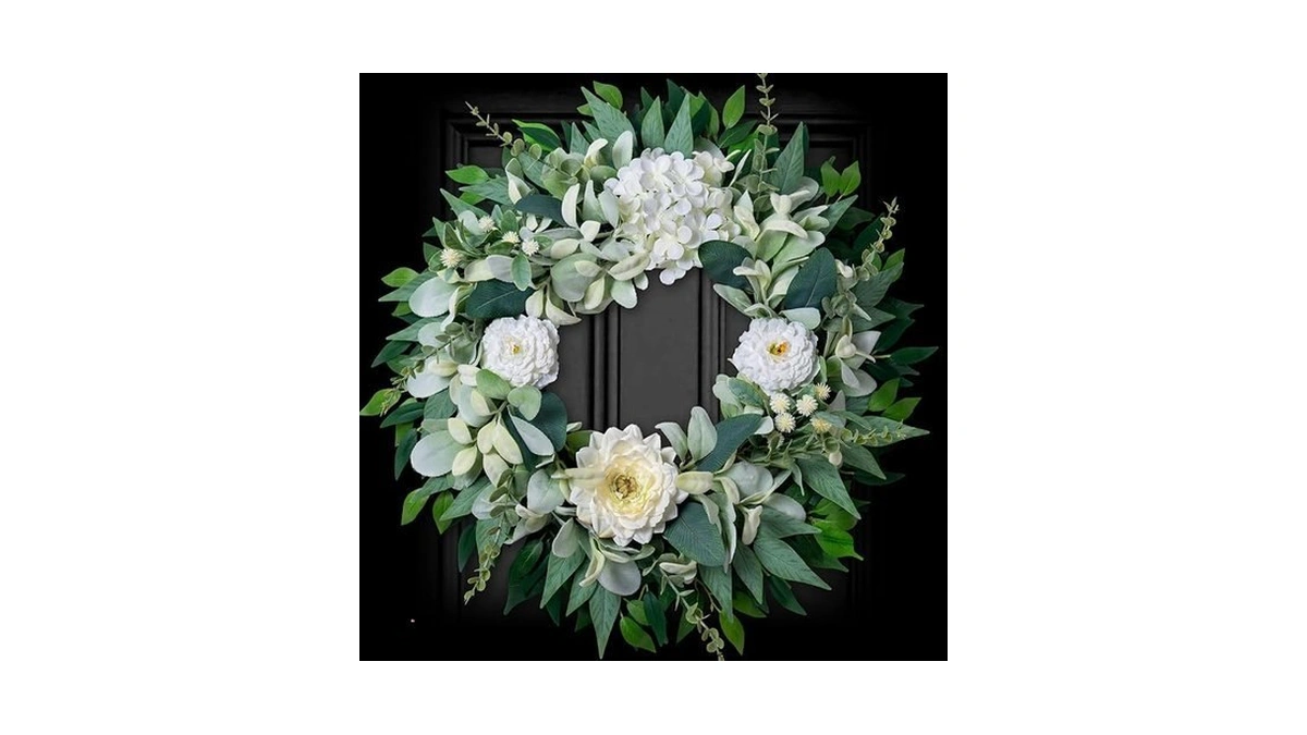 Spring Summer Wreath For Front Door Year-round, 20" Artificial Greenery