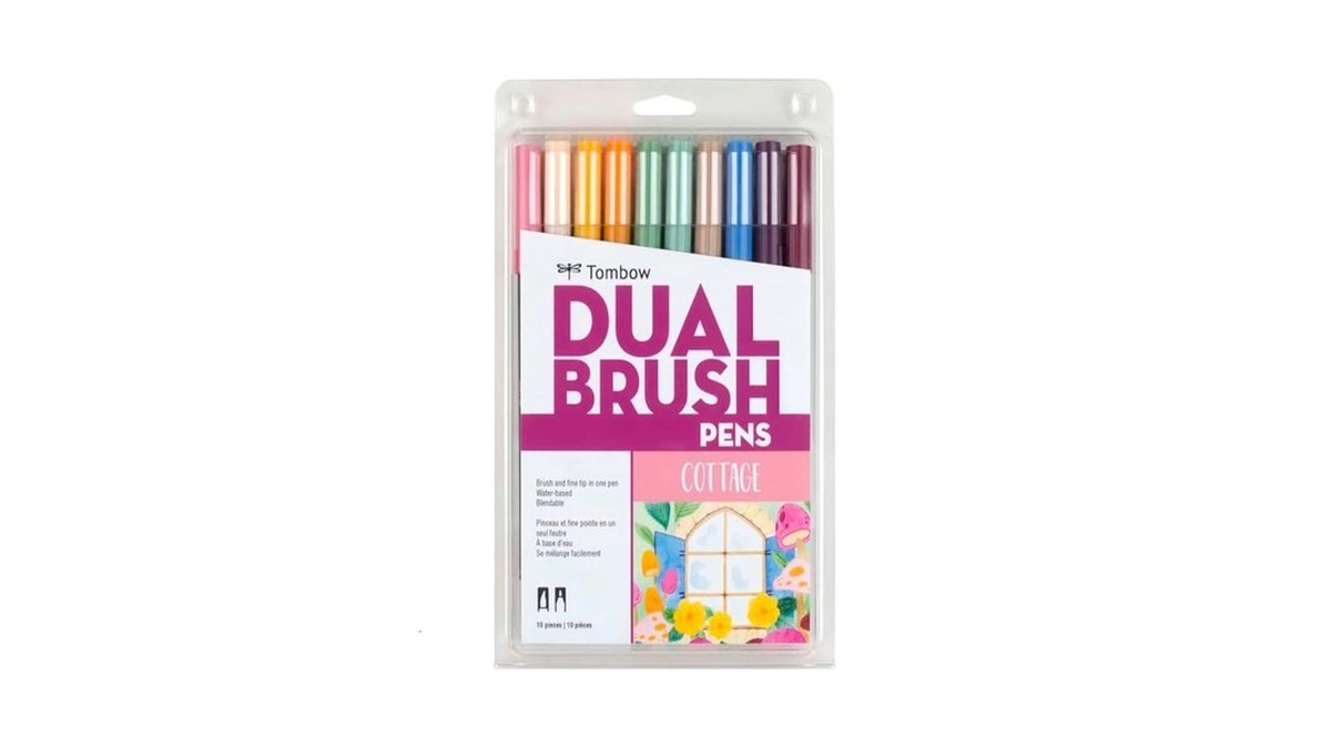 Tombow 56216 Dual Brush Pen Art Markers, Cottage, 10-pack. Blendable,