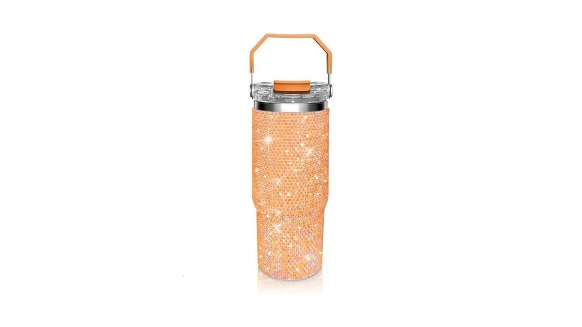 30oz Bling Rhinestone Studded Tumbler With Top Handle, Bling Cups