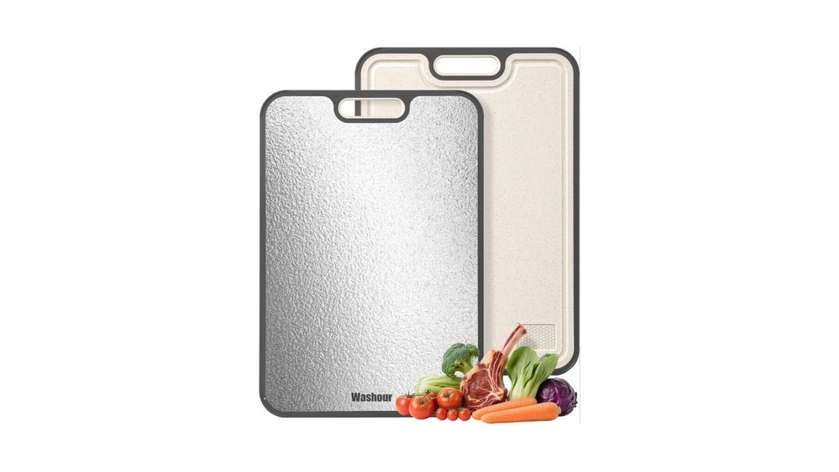 Washour Stainless Steel Cutting Boards For Kitchen, Non Toxic 2-in-1