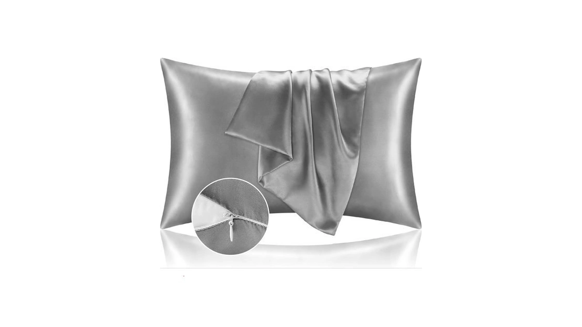 Bedelite Satin Pillowcase With Zipper 2 Pack, Grey Pillow Cases