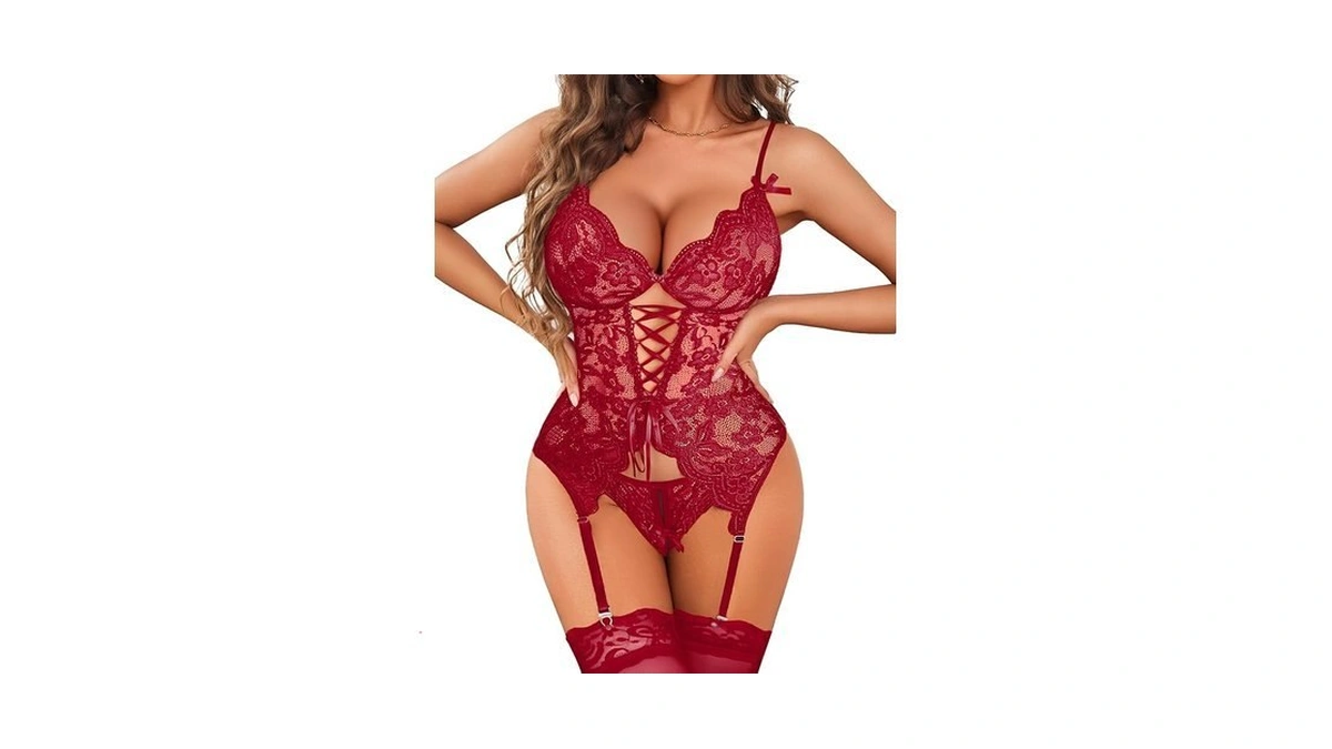 Avidlove Lingerie Set For Women Lace Garter Deep V Teddy
