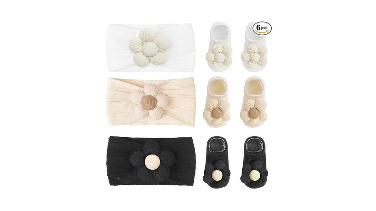 Céllot Baby Girl Headband And Socks, Non-slip Floral Socks And