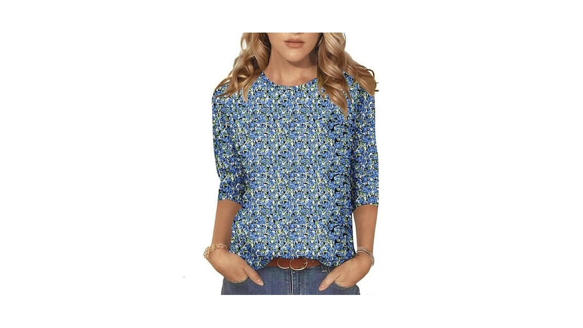 Noracora Women's 3/4 Length Sleeve Crew Neck T-shirt - Printed