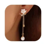 Pearl Earrings For Women, 14k Gold Plated Trendy Diamond Pearl