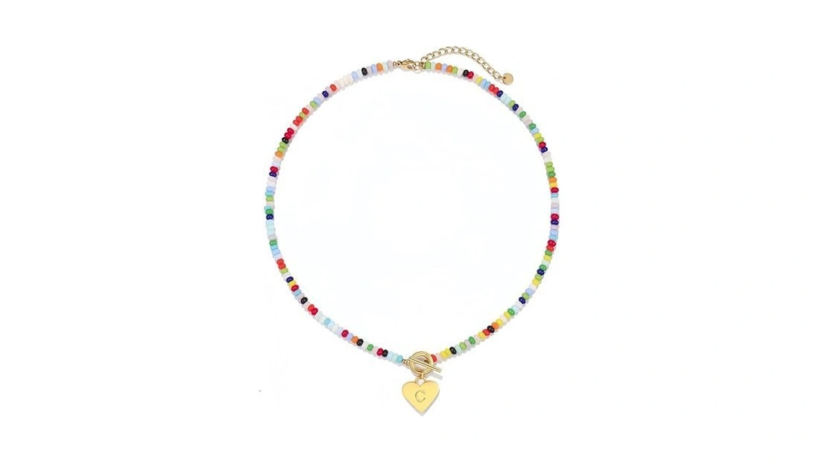 Arzasgo Initial Necklace For Women - Colorful Beaded Necklace Love