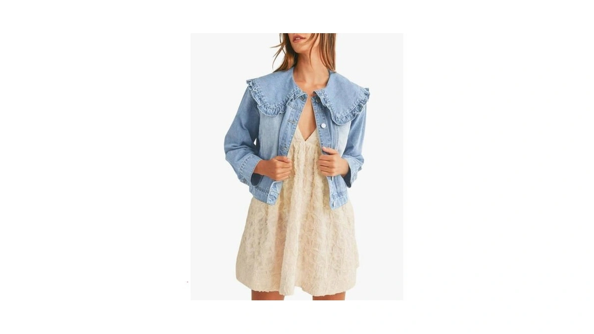 Tankaneo Takaneo Womens Denim Jacket Peter Pan Collar Cute Cropped