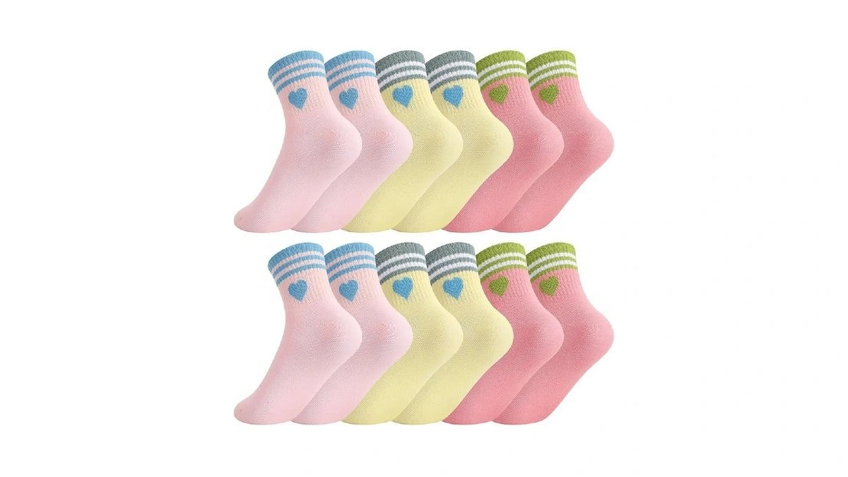 Jspupifip 6 Pairs Kids Girls Pink Red Yellow Crew Athletic
